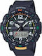 Casio Pro Trek Ανδρικό Ρολόι 50.8mm Μπαταρίας με Μπλε Καουτσούκ Λουράκι
