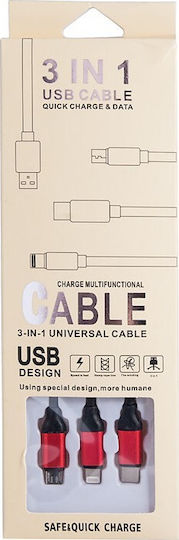 Regular USB to Lightning / Type-C / micro USB Cable Κόκκινο 1m (3885)