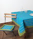 Silk Fashion Tablecloth Cotton with Embroidery Set Moda Striped Fassa Blue 160x220cm