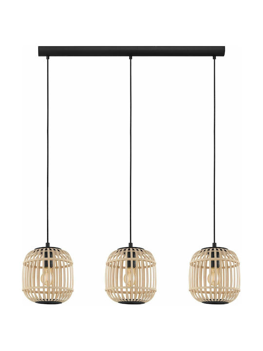 Eglo Bordesley Pendant Light Three-Light for Socket E27 Black