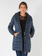 Desigual Letras Women's Long Puffer Jacket for Winter with Hood Navy Blue