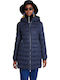 Letras Women's Long Puffer Jacket for Winter with Hood Navy Blue