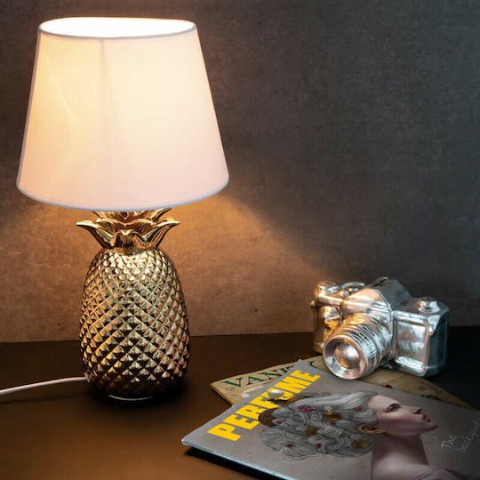 Navaris Pineapple Metal Table Lamp with White Shade and Gold Base