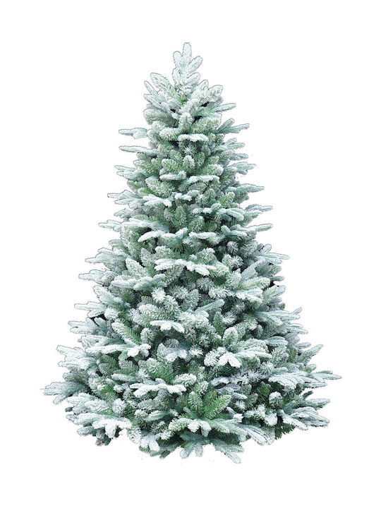 Flocked Plastic Snowy Christmas Green Tree with Metallic Base and Built in Branches H210cm