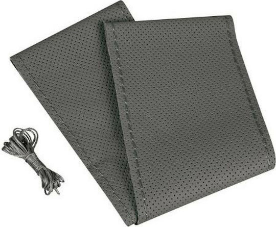 Lampa Κάλυμμα Τιμονιού Αυτοκινήτου Premium Perforated Leather Ραφτό με Διάμετρο 37-39εκ. Δερμάτινο Γκρι