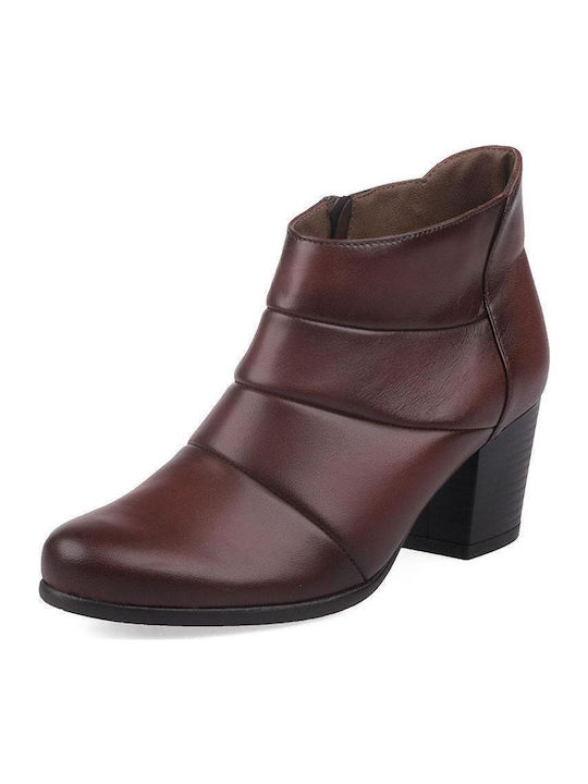 Leather Women's Ankle Boots with Medium Heel Burgundy