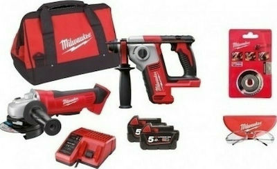 Milwaukee M18 Vario Set Powerpack Angle Wheel & Hammer 18V with 2 5Ah Batteries and Case with Γυαλιά Προστασίας