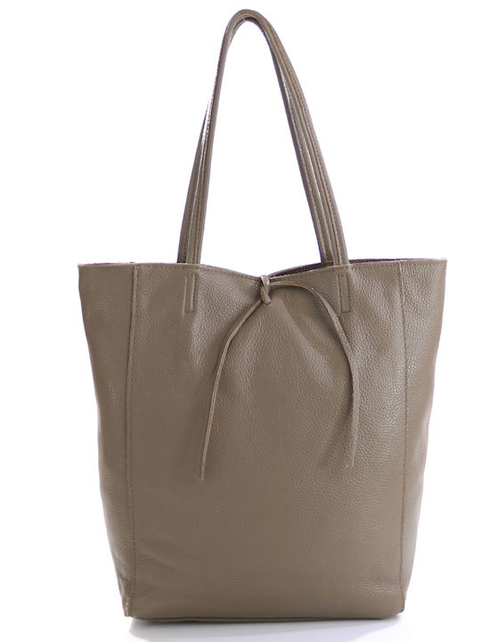 Passaggio Leather Bag Shopper Shoulder Bag Made of Genuine Leather (Italy-Taupe)