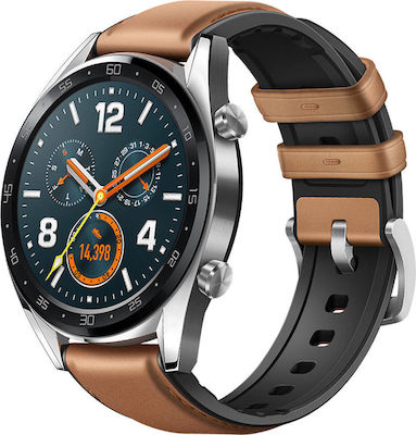 Huawei Watch GT Неръждаема стомана 46мм Водоустойчив с Пулсомер (Saddle Brown)