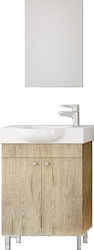 Drop Litos 55 Bench with Washbasin & Mirror Glossy Lacquer L53xW24xH60cm Natural