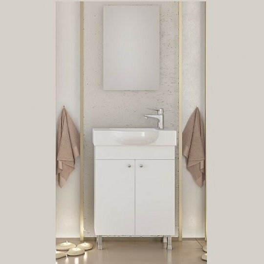 Drop Litos 55 Countertop with Sink & Mirror Matte Lacquer L53xW24xH60cm White