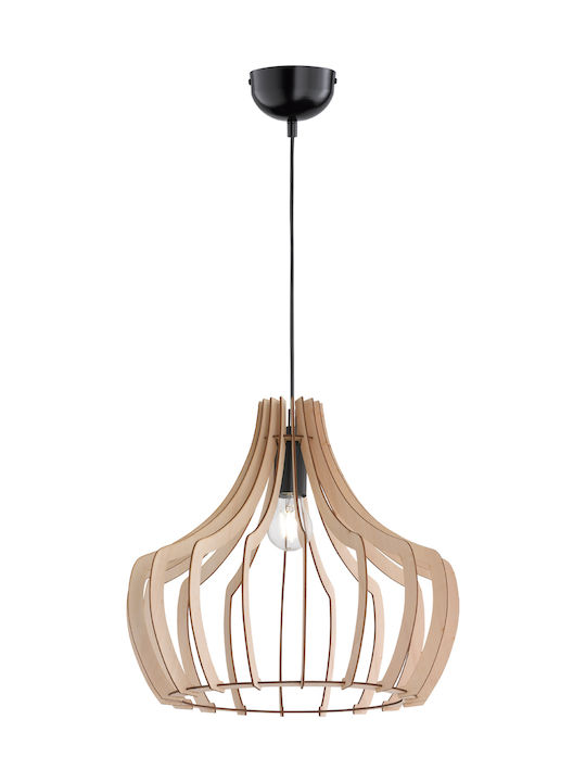 Trio Lighting Pendant Wood Pendul de iluminat O singură lumină pentru soclu E27 Maro