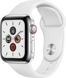 Apple Watch Series 5 Cellular Aluminium 40mm Αδιάβροχο με eSIM και Παλμογράφο (Λευκό)