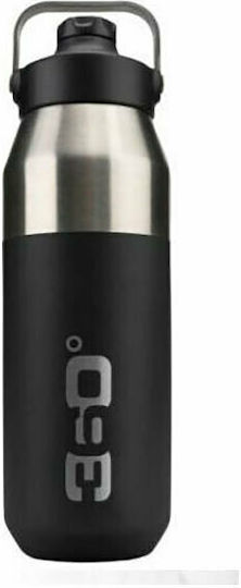 360 Degrees Insulated Wide Mouth Sip Cap Stainless Steel Thermos Bottle BPA Free 1lt Black with Loop