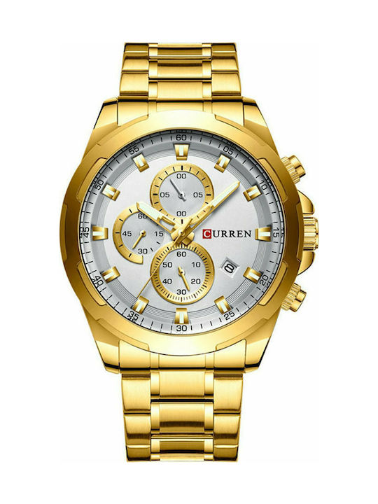 Curren Ρολόι Χρονογράφος Μπαταρίας με Μεταλλικό Μπρασελέ Gold