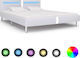 Κρεβάτι King Size Επενδυμένο με Δερματίνη Λευκό με Τάβλες για Στρώμα 180x200cm
