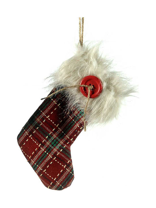 Weihnachtliche Dekorationssocken mit Rotem Karo und Fell 19cm Stoff Weihnachtsdekoration Socken M13xB2xH19cm Rot
