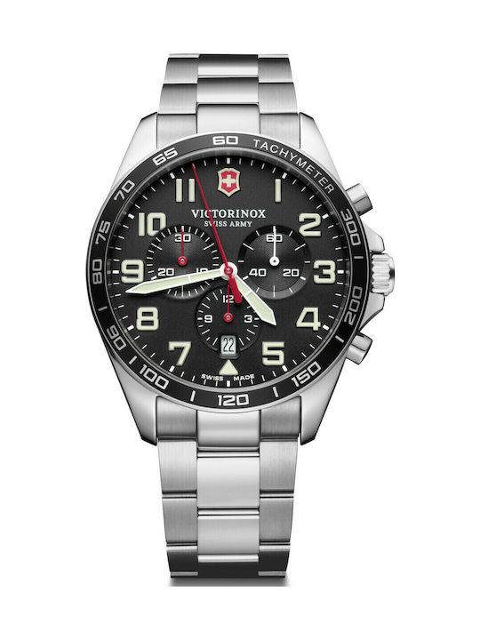 Fieldforce Ανδρικό Ρολόι 42mm Χρονογράφος Μπαταρίας Ασημί