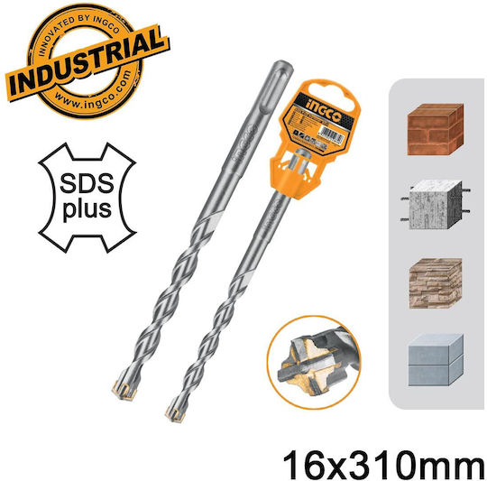 Ingco Four-Cut Drill Carbide with SDS Plus Shank for Masonry 16x310mm