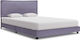 Κρεβάτι Διπλό Επενδυμένο με Ύφασμα Γκρι με Τάβλες για Στρώμα 140x200cm