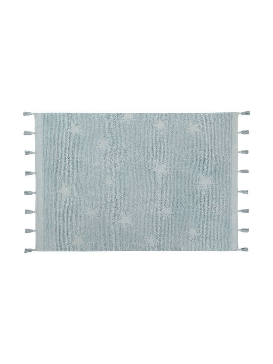 Lorena Canals Hippy Stars Handmade Kids Rug Stele Cotton Aqua Blue 120x175cm