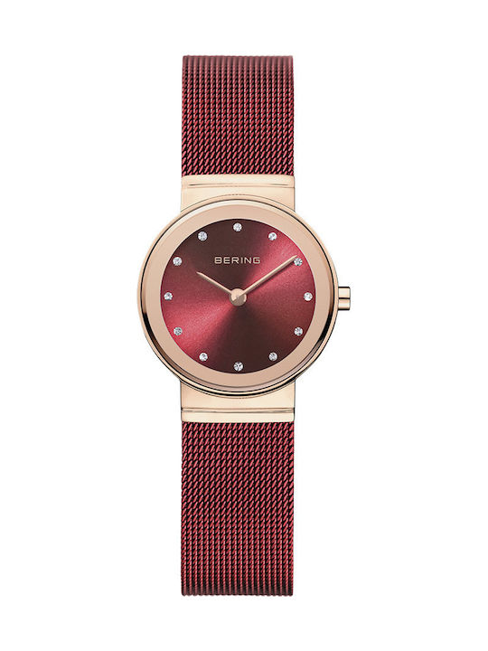 Bering Time Classic Watch with Red Metal Bracelet