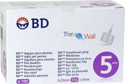 BD Thin Wall Βελόνες Ινσουλίνης 31G x 5mm 100τμχ