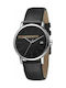 Esprit Linear Watch Battery with Black Leather Strap