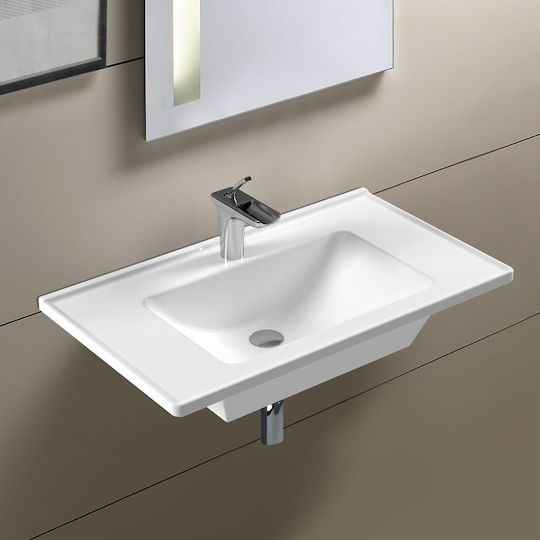 Serel Slim Montat pe perete Suspendat Chiuvetă Porțelan 80x46x16.5cm Alb