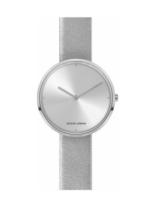 Jacques Lemans Design Uhr mit Silber Lederarmband
