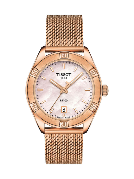 Tissot PR100 Women's Watch with Pink Gold Metal Bracelet