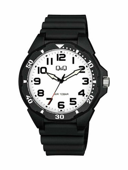 Q&Q Ανδρικό Ρολόι 43mm Μπαταρίας με Μαύρο Καουτ...