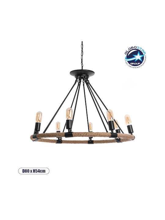 GloboStar Millbank Полилей 8xE27 Ø80см с Въже Черен 01423