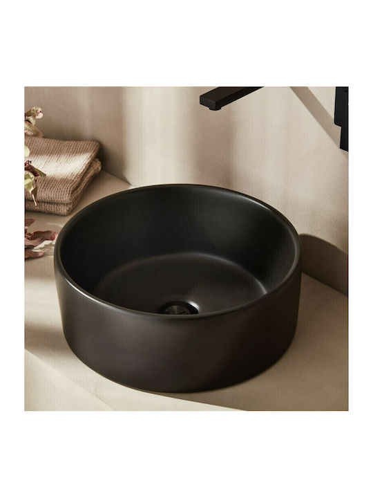 Tema Επικαθήμενος Νιπτήρας Πορσελάνης 40.5x40.5x15cm Black Matt