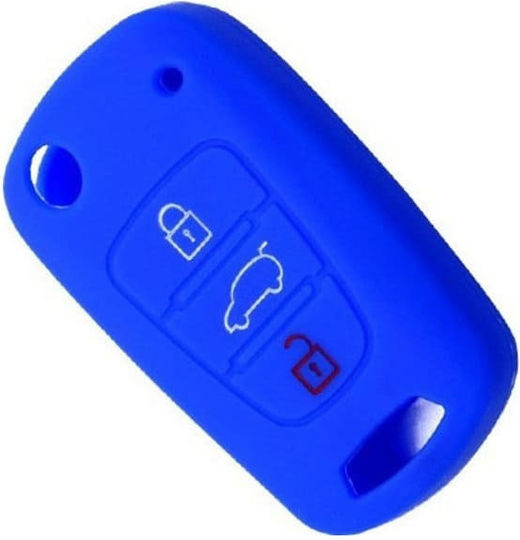 Silicone Car Key Cover Case with 3 Buttons for Hyundai / Kia Blue