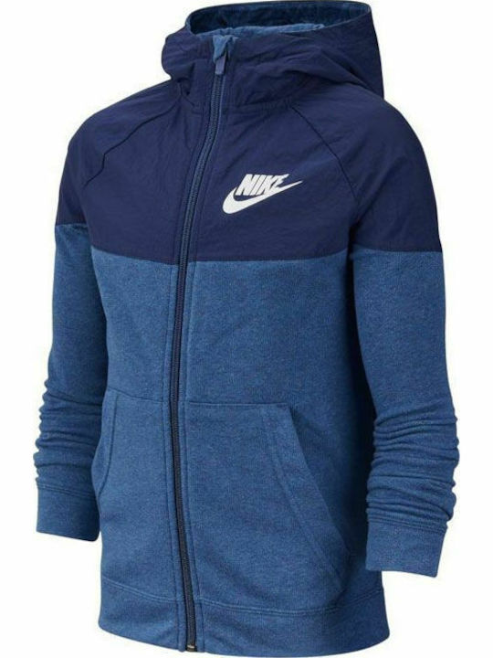 Nike Αθλητική Παιδική Ζακέτα Φούτερ με Κουκούλα Μπλε Sportswear