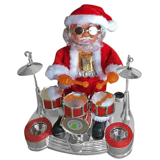 Illuminated Santa Claus Battery Red 20x16cm with drums