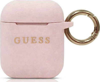 Guess Silicone Case Θήκη Σιλικόνης με Γάντζο Light Pink για Apple AirPods