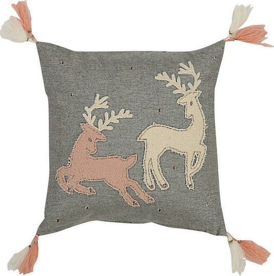 Nef-Nef Homeware Happy Christmas Deers Χριστουγεννιάτικο Διακοσμητικό Μαξιλάρι Τετράγωνο Γκρι 30x30εκ.