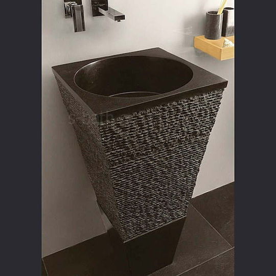 Bati Bali Sangha Νιπτήρας Δαπέδου Πέτρινος 45x45cm Μαύρος