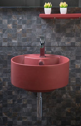 Adamidis Zero 44 Επικαθήμενος Νιπτήρας Πορσελάνης 44x44x18cm Μπορντό