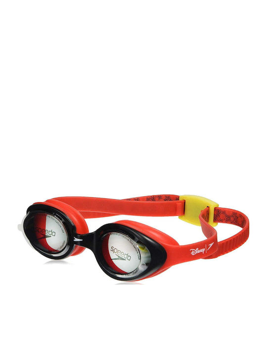 Speedo Illusion Disney Mickey Mouse Swimming Goggles Kids with Anti-Fog Lenses Red