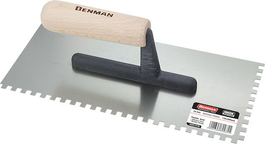 Benman Tile Spatula Inox Serrated 280x130mm with Wooden Handle with Tooth 8x8mm 70936