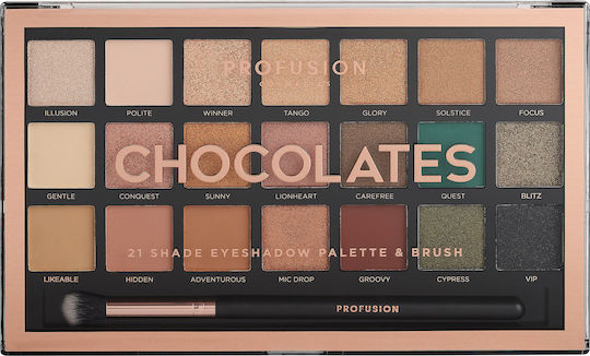 Profusion Cosmetics 21 Shade Eye Shadows Palette Chocolates Pressed Powder Eyeshadow Palette in Solid Form 38.85g