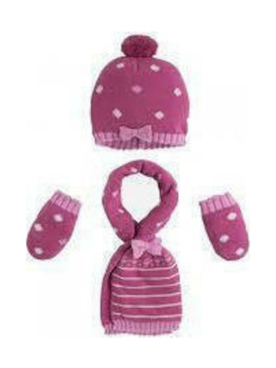 Mayoral Kids Beanie Set with Scarf & Gloves Knitted Fuchsia