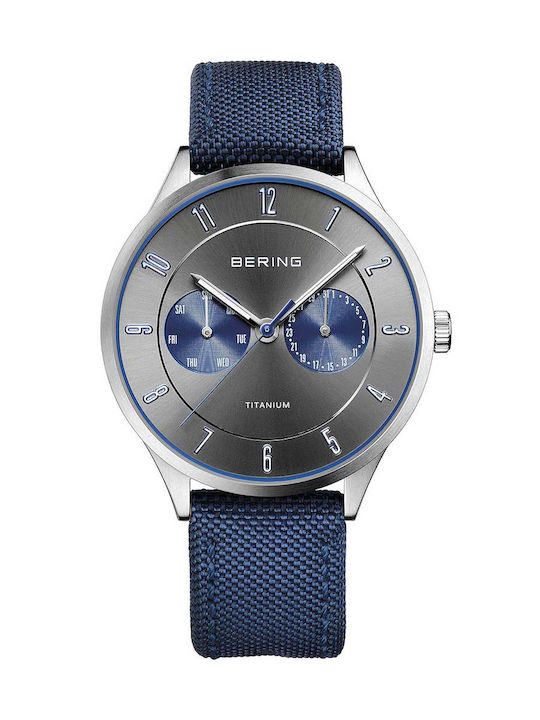 Bering Time Titanium Uhr Chronograph Batterie mit Blau Stoffarmband