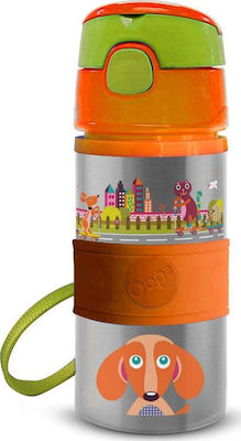 Oops Kinder Trinkflasche Rostfreier Stahl mit Strohhalm Orange 400ml