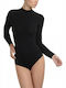 Helios Long Sleeve Turtleneck Bodysuit with Open Back Black