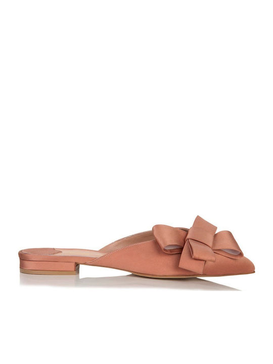 Flat Leather Mules in Orange Color