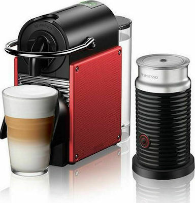 De'Longhi Pixie & Aeroccino Pod Coffee Machine for Capsules Nespresso Pressure 19bar with Milk Frother Red